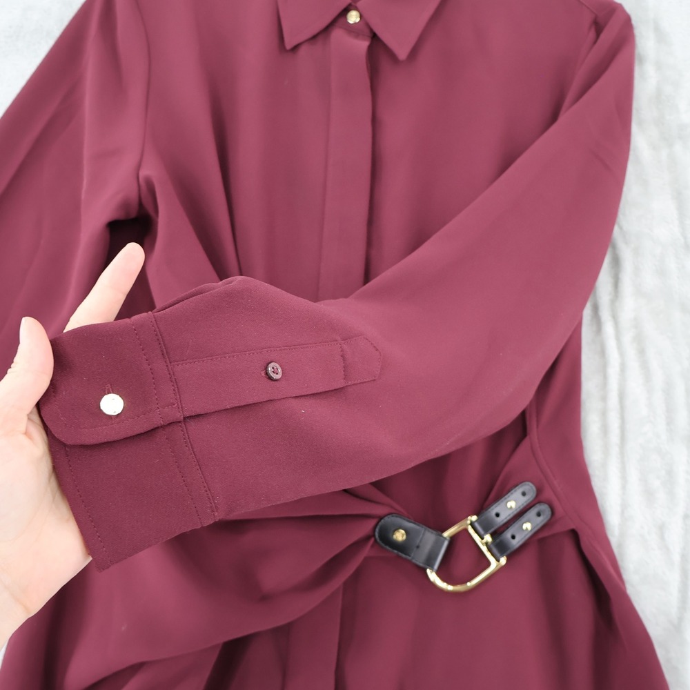 Lauren Ralph Lauren Buckle Trim Top Women 8 Maroon Equestrian Old Money $195 NWT - Picture 12 of 16